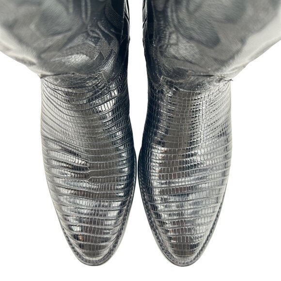 Vintage El Dorado Exotic Black Teju Lizard Cowboy Boots Mens size 9 Western 9550 - Picture 9 of 16